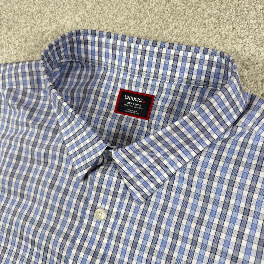 UNTUCKit Button Down Mens 3XL Blue Plaid Wrinkle Free Regular Fit Shirt